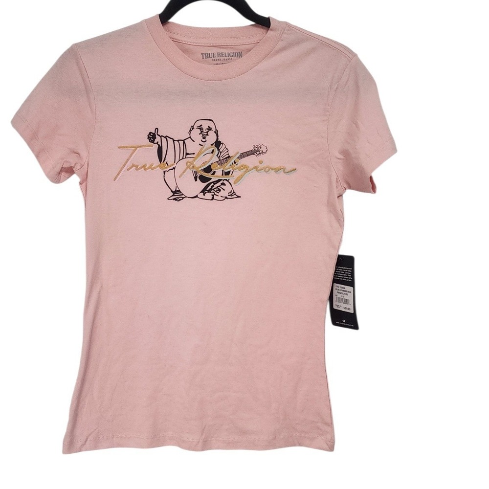 True Religion Graphic Tee‎ Women XS Strawberry Cream Pink NWT